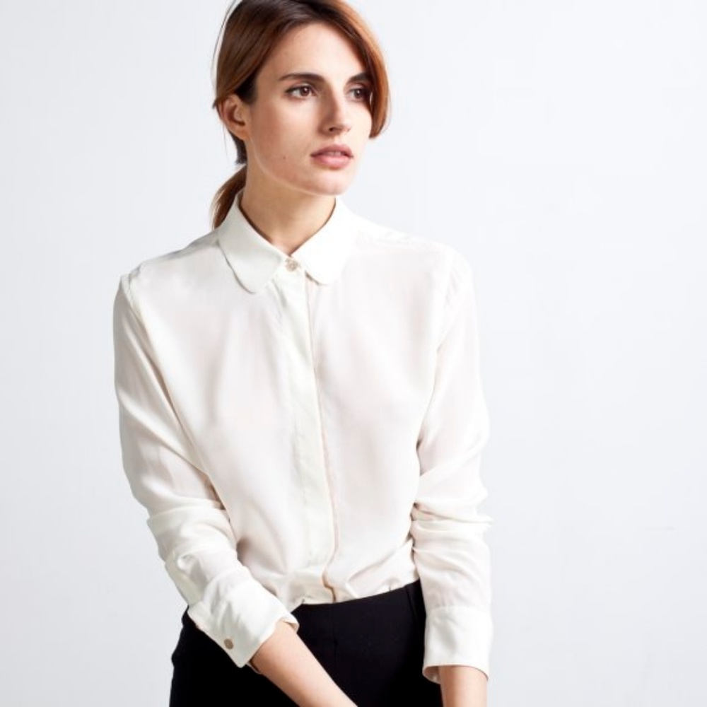 Everlane The Silk Rounded Collar White Top Blouse